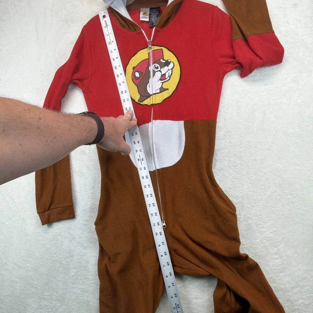 Buc-ee's Beaver Costume Boys Medium Hooded One Piece Pajama Union Suit Zip Tail